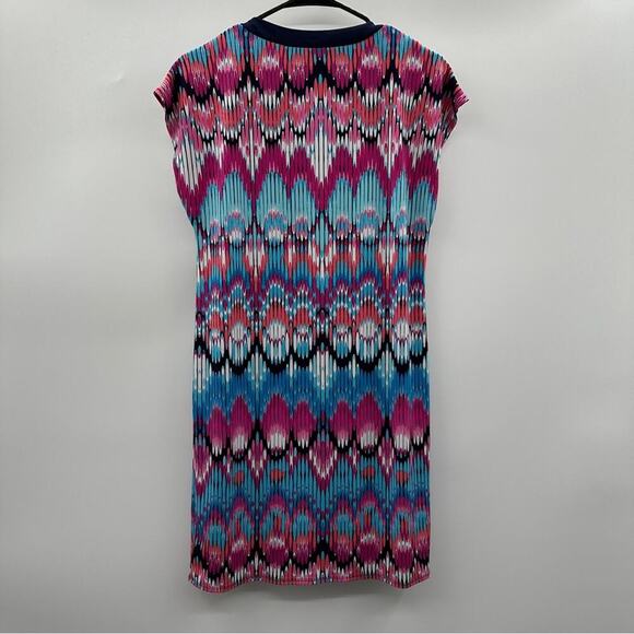 Laundry by Shelli Segal Pink Blue & Black Ikat‎ Short Sleeve Mini Shift Dress XS - Picture 5 of 9